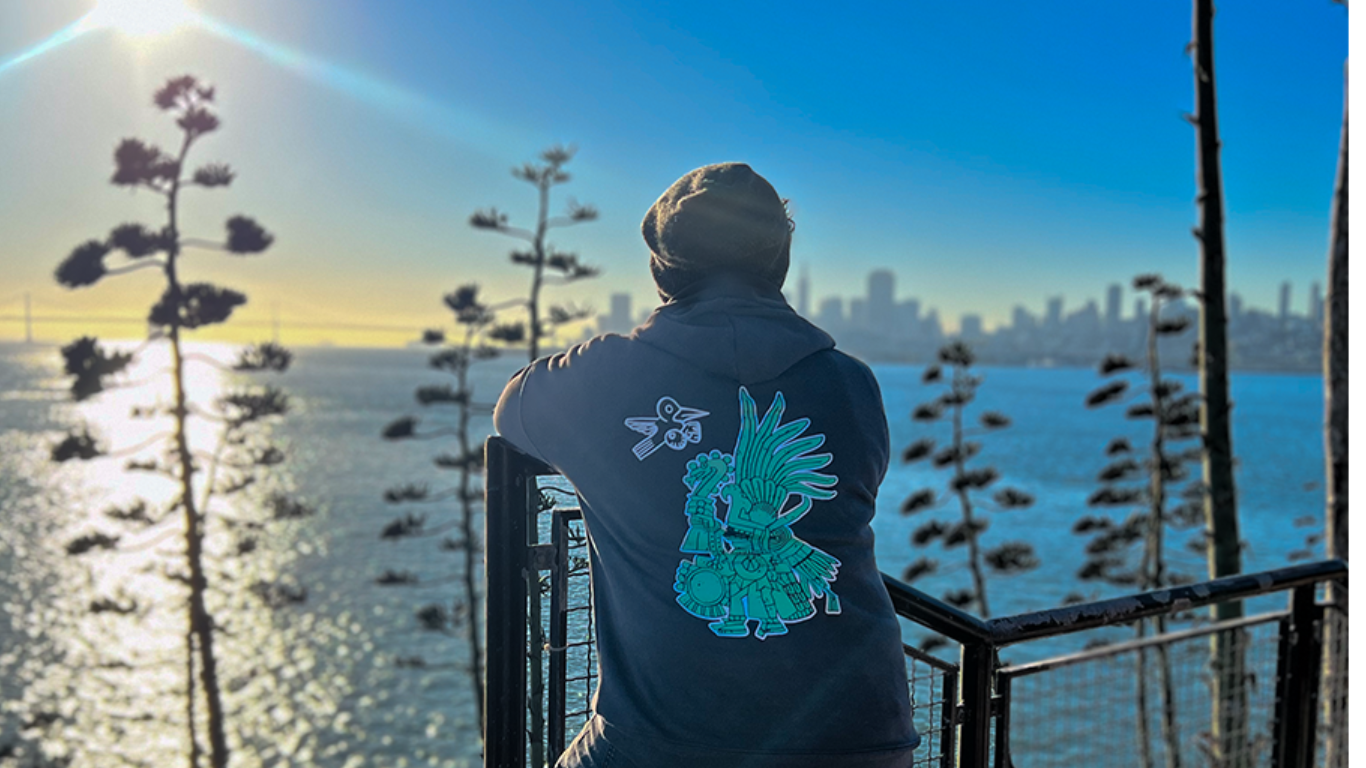 person on alcatraz island looking at the San Francisco skyline